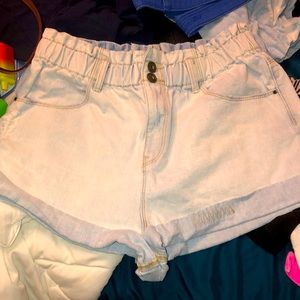 High waste blue jean shorts